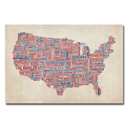 Michael Tompsett 'US Cities Text Map V' Canvas Art,16x24